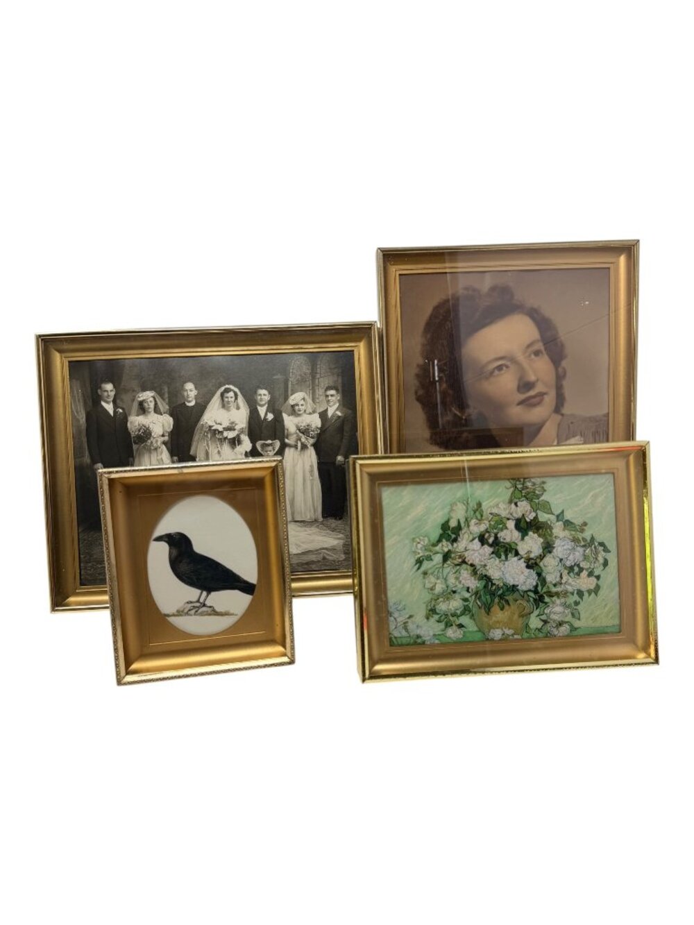 Vintage Brass Oval and Rectangular Inset Mat Photo Frames Set 4 Shadow Box Style